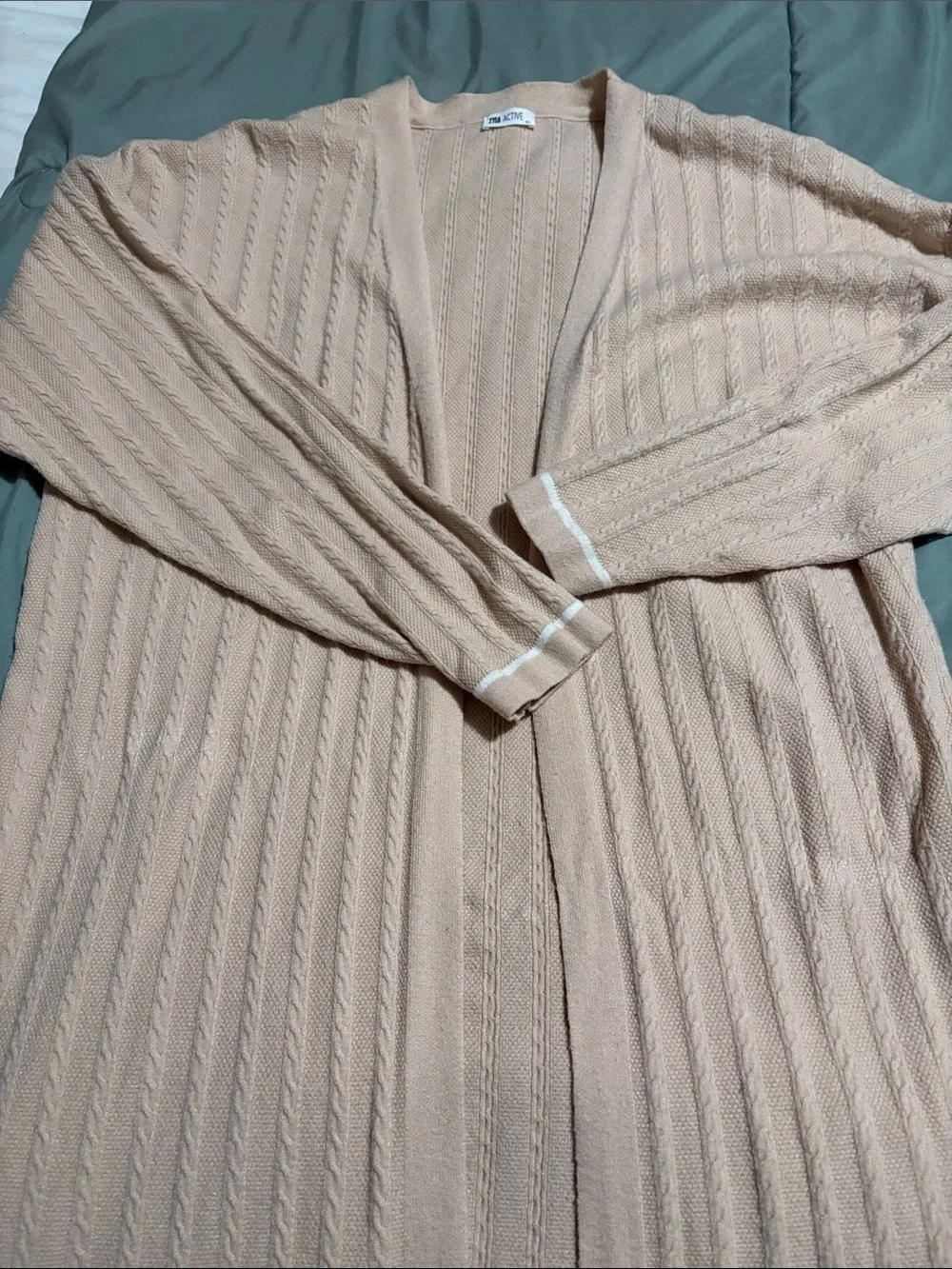 Zyia Active Women’s Long Open-Front Cable Cardigan Sweater - Beige